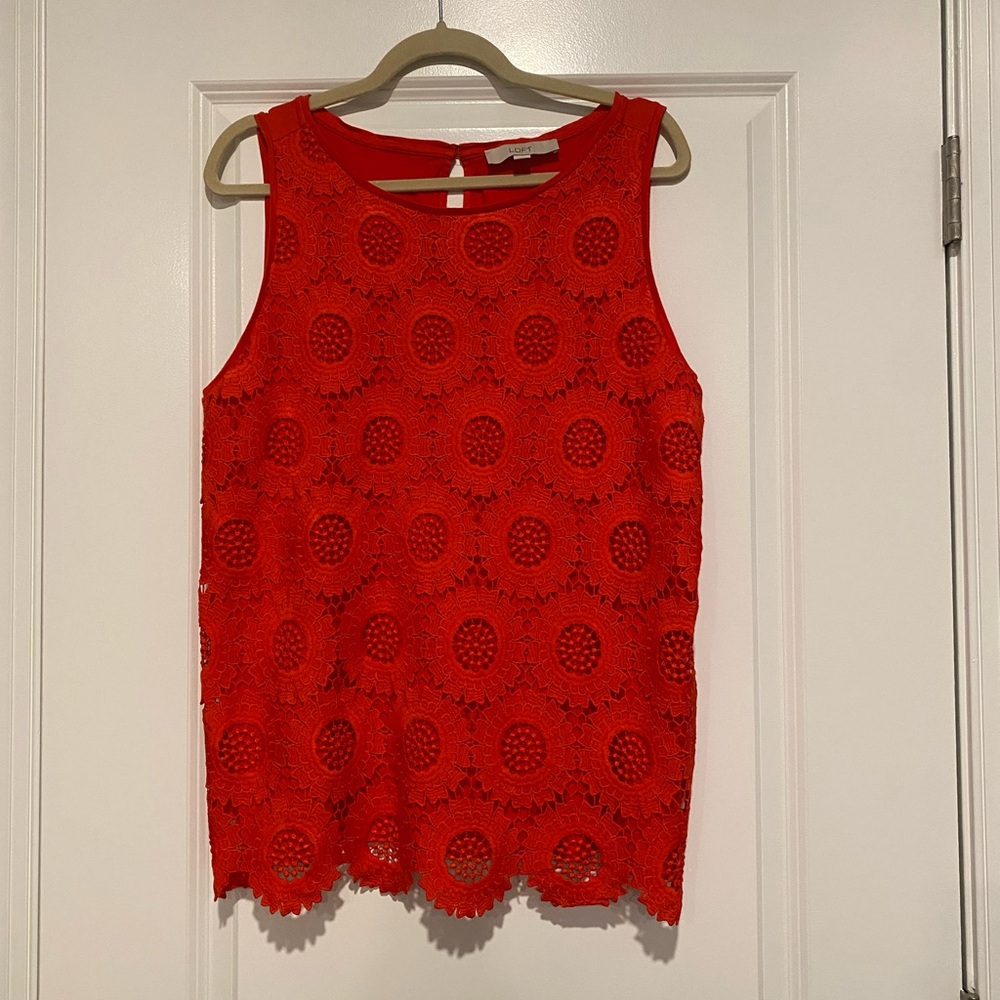 Loft Red Lace Sleeveless Top